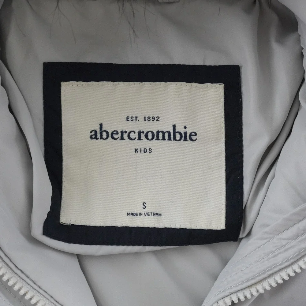 Y2K Abercrombie Kids Puffer Jacket Kids Size S Cream Faux Fur Hooded Coat